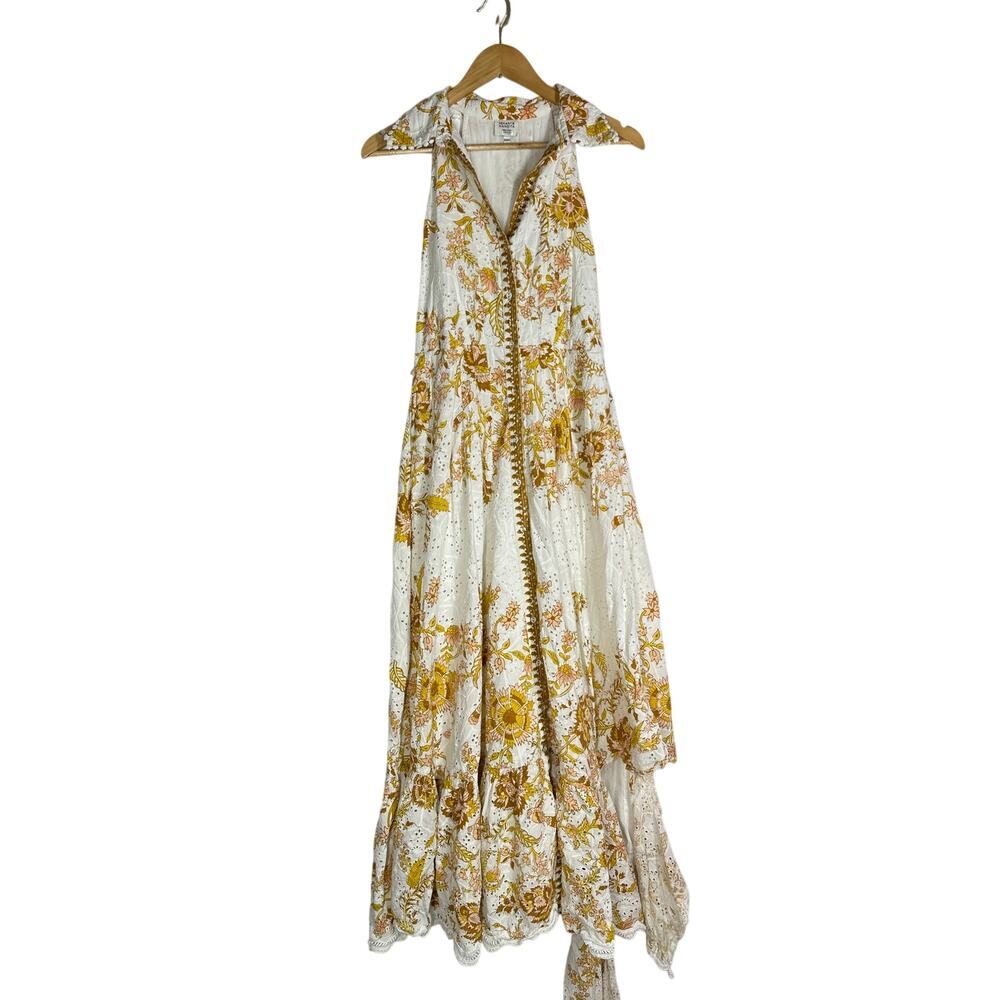 Hemant & Nandita Tora Shirt Dress Floral Eyelet Sleeveless Maxi White Yellow M - Picture 4 of 10